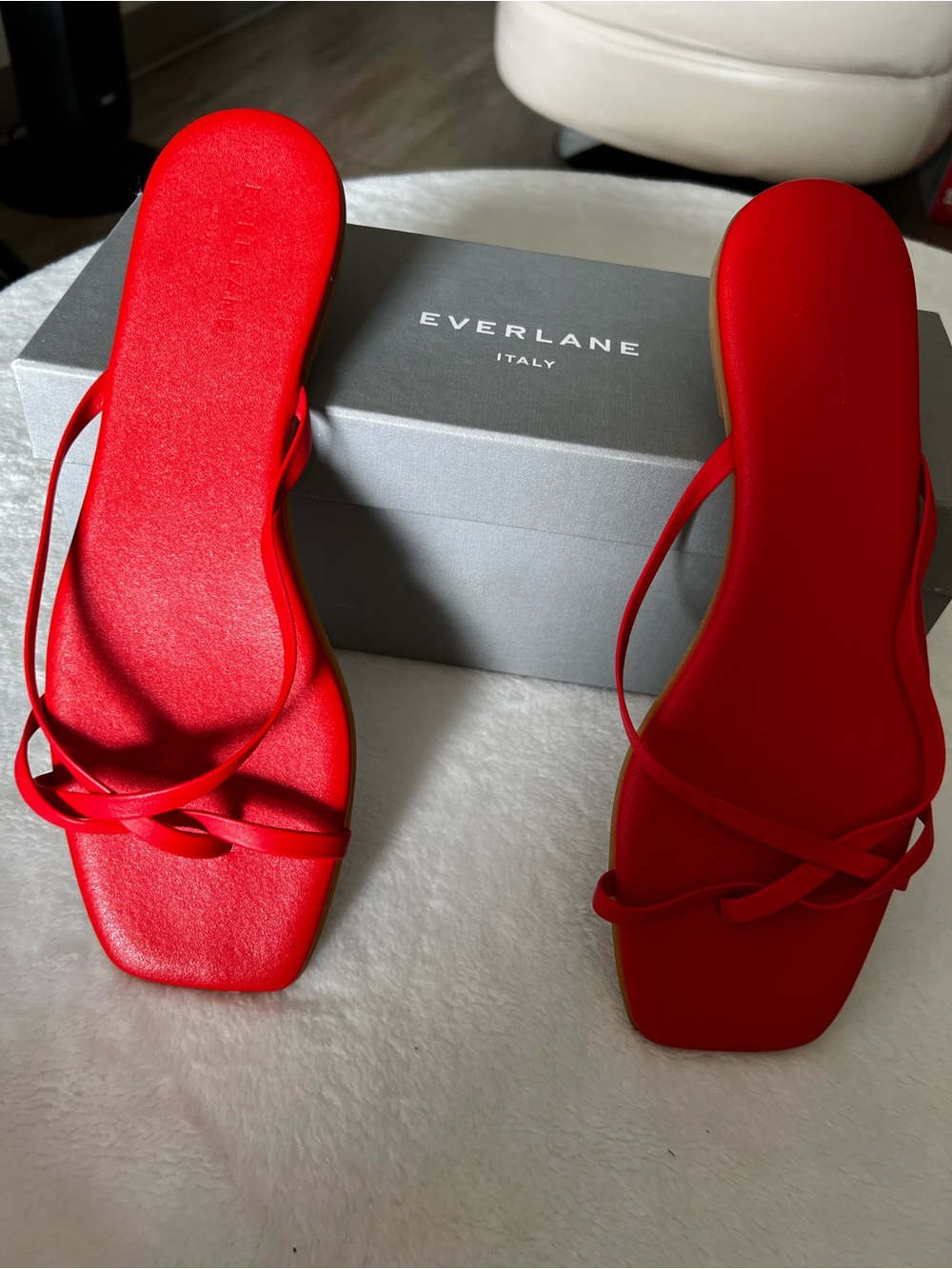 Everlane Red Minimal Strappy Square-Toe Sandals